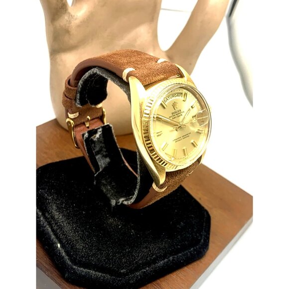 Rolex Men's Watch 1803 Vintage Swiss Automatic 18k Gold Case Brown Leather 36mm - Picture 16 of 16